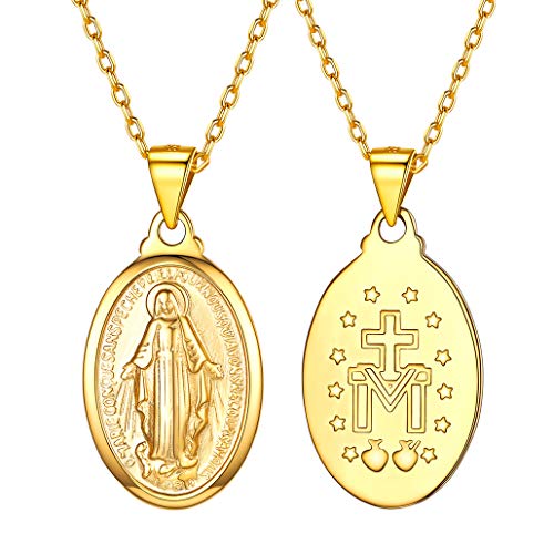 Silvora Necklace for Men and Women, Gold, Hypoallergenic, Virgin Mary Miraculous Medal Pendant, Amulet