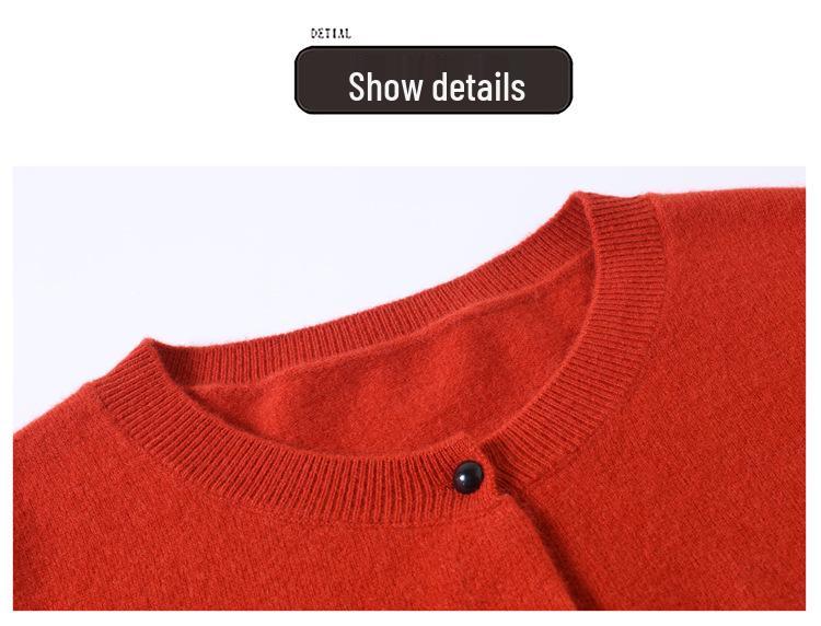 Women's Pure Wool Knitted Cardigan: Round Neck, Slimming, Autumn/Winter Loose Fit Sweater