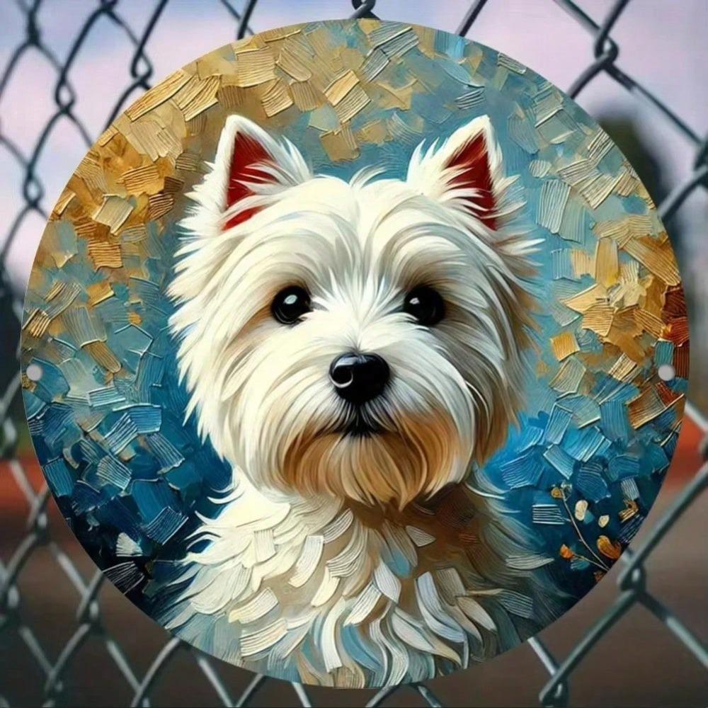 1pc Vintage Round Metal Sign West Highland Terrier Dog Rustic Wall Art Home Decor HD Print