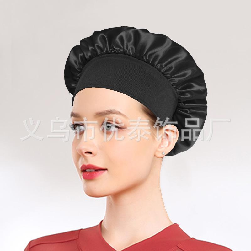 Solid color wide edge high elastic adult nightcap men's and women's fashion hair care beauty shower cap satin