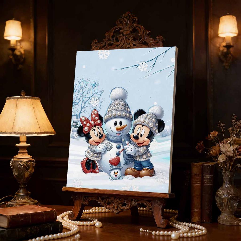 Disney Mickey Minnie Snowman 5D DIY Pearl Jewelry Art Painting Set Christmas Winter Snowman Scene Embroidery Puzzle Cross stitch Home Decoration