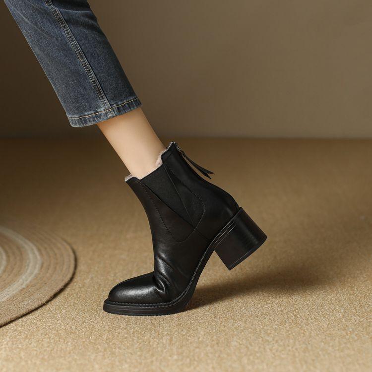 

Модные новые зимние женские ботинки из спилковой кожи, модные женские ботильоны, короткие шерстяные ботинки на массивном каблуке, женские ботильоны лаконичного дизайна 40