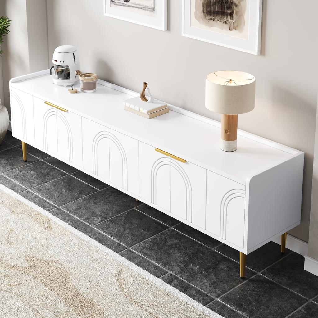 TV Cabinet, Lowboard with Textured Door, TV Furniture, Golden Handles and Golden Feet, 170 L x 35 W x 47.5 H(cm)