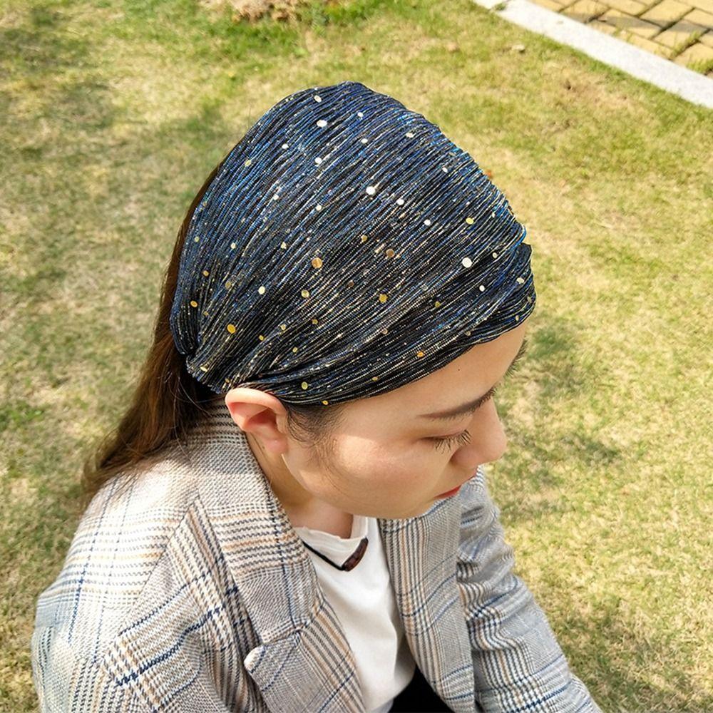 Non Slip Wide Side Elastic Hair Band Women Headband Korean Headwear Sequin Hair Band Mesh Hairbands