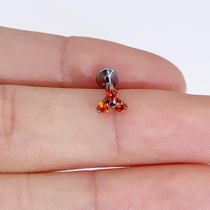 ASTM F-136 Titanium Triangle Flower Pavé Zircon Cartilage & Lip Stud Earring with Internal Thread