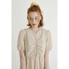 BETWEEN A AND B V-Neck Shirred Mini Dress [Beige]