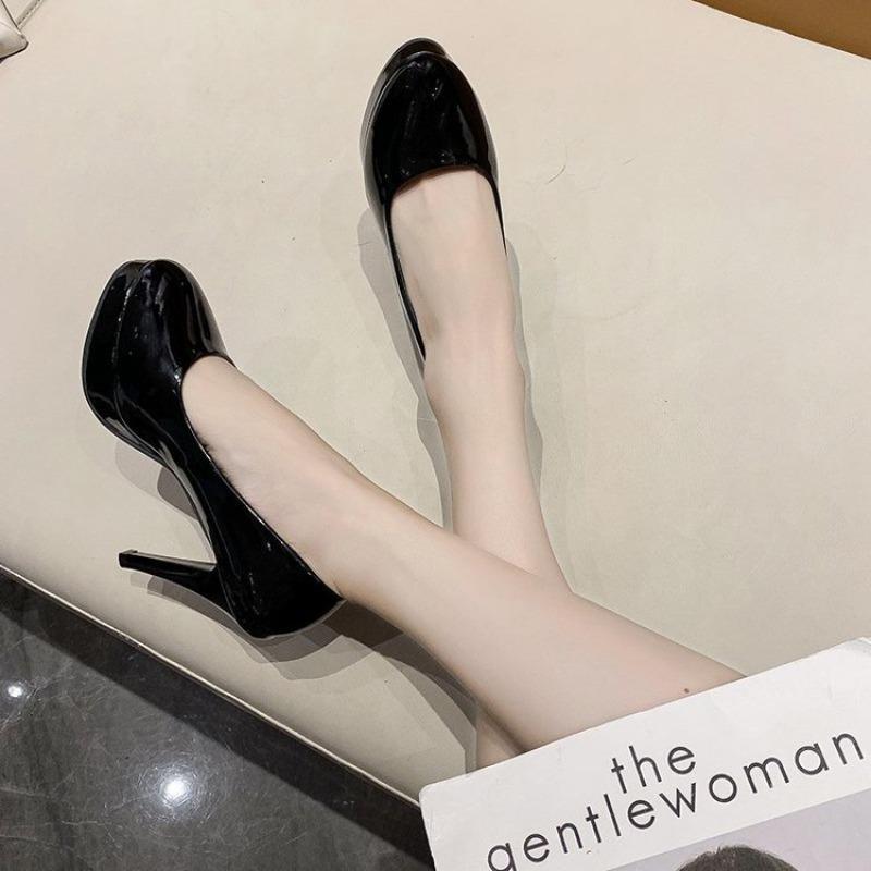High Heel Women's 2026 New Korean Large Edition Thin Heel Round Toe Low Top Shallow Mouth Waterproof Shoes
