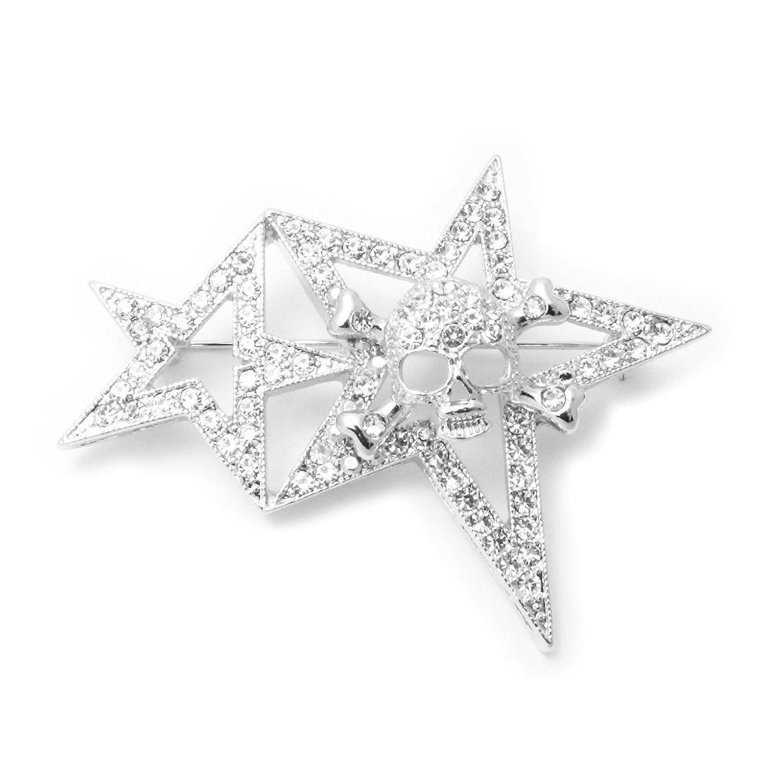 

GEM plus булавка для лацкана брошь с кубическим цирконием звезда череп ks27001 серебристый цвет