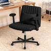 Cross-Legged Office Chair with Wheels & Adjustable Flip-up Arm, Desk Chair with Backrest, Thick Cushion, Wide Seat, Computer Chair for Home, Office,
