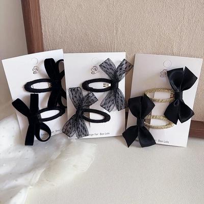 2pcs Black Color Elegant Princess Hair Clip for Kids Retro Lace Bow Toddler's BB Clip Sweet Headwear Hair Accrssories