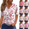 Women's T Shirt Tee Valentine's Day Print Button Short Sleeve Daily Weekend Fashion Basic V- Neck Regular Top