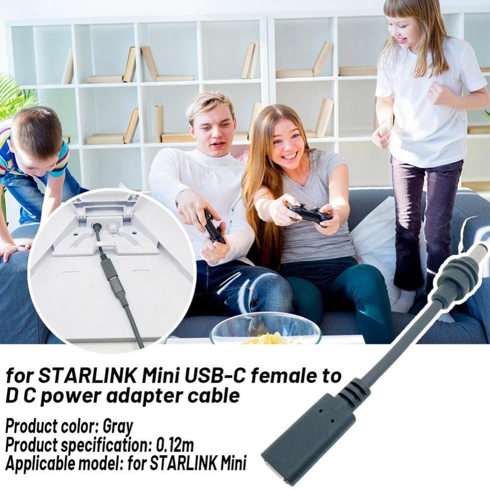 USB-C Female To DC Power Adapter Cable 0.12m Weatherproof Cable DC Plug Grey PVC Cable Converter for Starlink Mini Outdoor