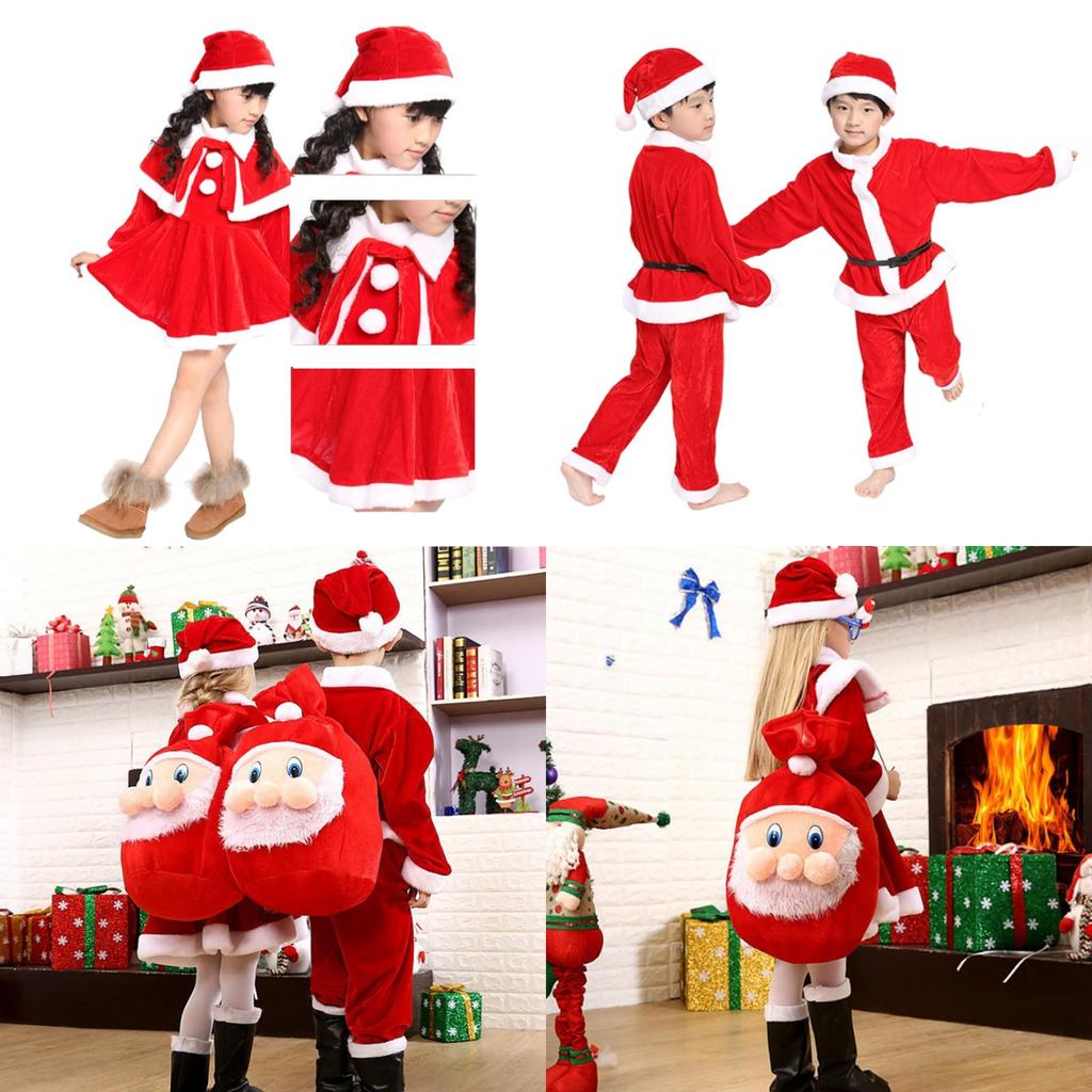 Kids Xmas Outfit Boys Girls Santa Claus Cosplay Costume Christmas Clothes