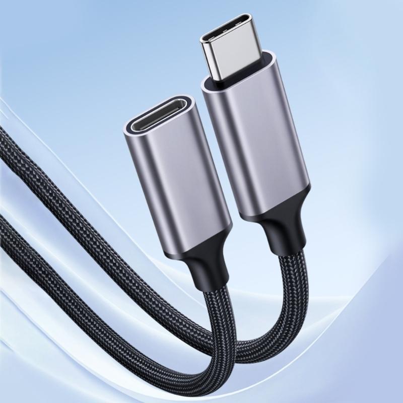 Braided Type C Extension Cable Male to Female Cord 100W Charging 4K Display Enhances Connection and Screen Mirroring