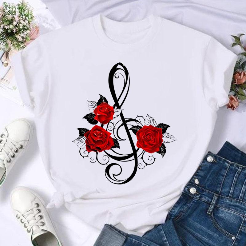 Watercolor Graphic T-shirt Music Love  Clothing Casual Summer Fashion Women Top T-shirt Short Sleeve Lady Female Print Tee