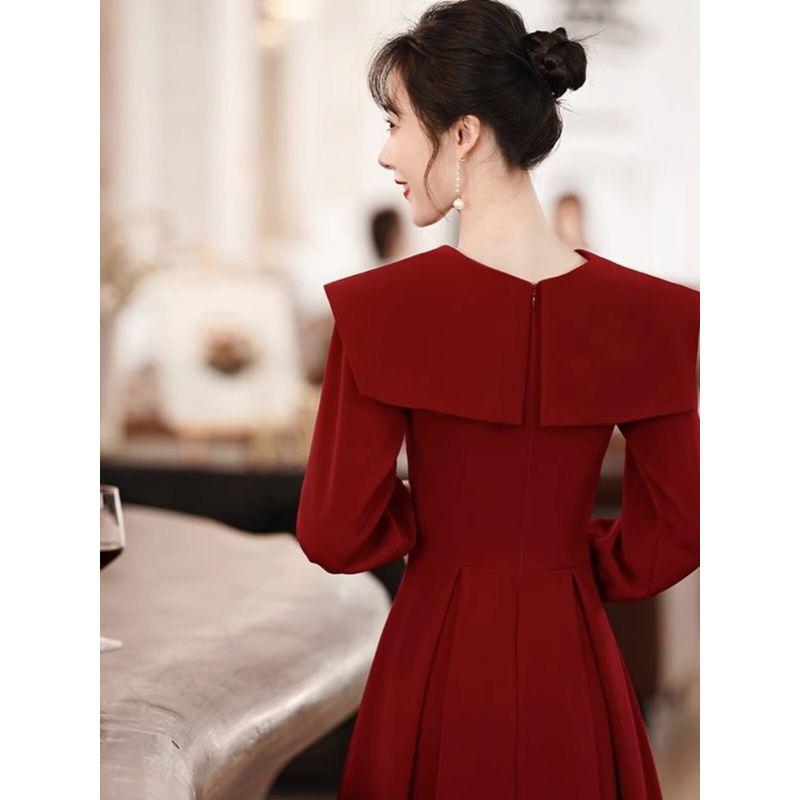 New Chinese-Style Festive Long Dress for Women, Autumn and Winter Plus-Size Elegant Red Dress for Engagement and Homecoming