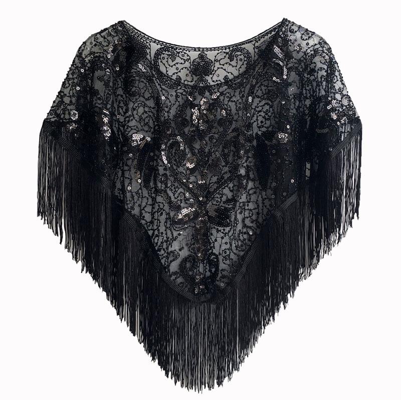 

Вечернее платье в стиле ретро 1920-х годов, европейское и американское, с пайетками и женской шалью One Size чёрный