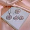Flower Crystal Bling Diamonds Gemstones Pendant Earrings Ring Jewelry Sets for Women White Gold Filled Wedding Accessories Gifts