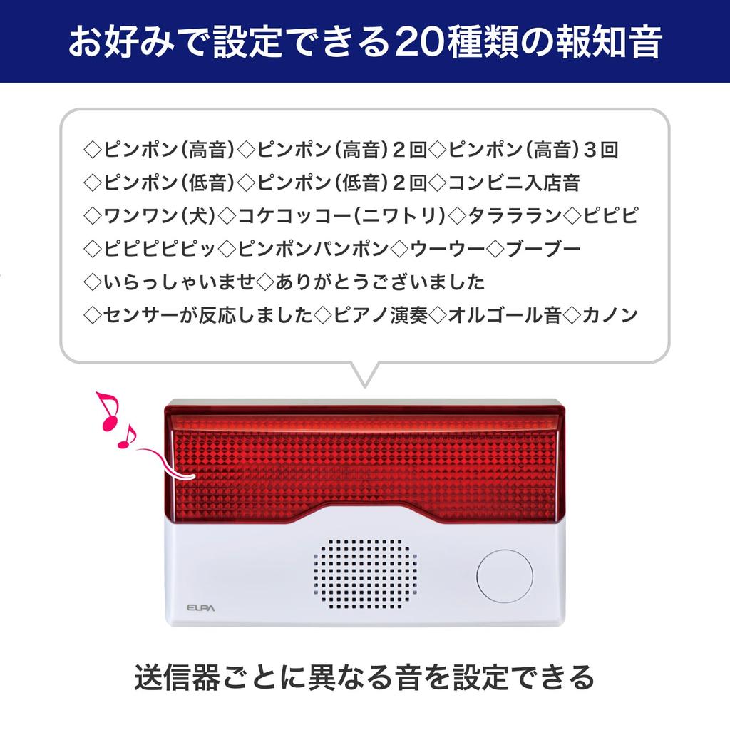 ELPA Wireless Chime with Flash Receiver (Receiver/Flash) for Security and Care, Sound and Light Notifications (EWS-P40), White