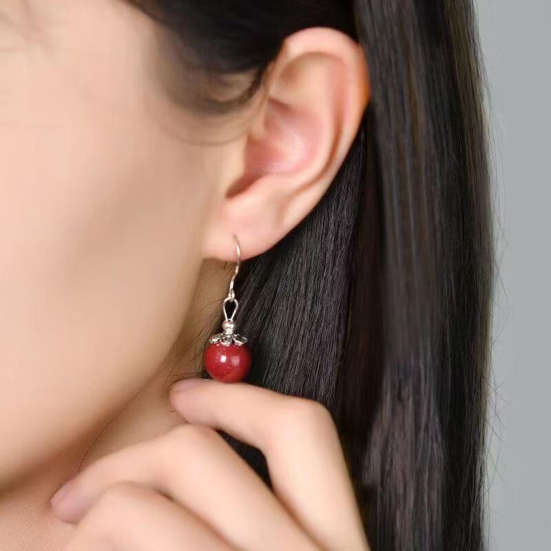 Elegant Silver & Vermilion Red Bead Earrings - Versatile and Stylish for Women