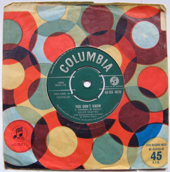 7inch Record HELEN SHAPIRO - You Don't Know 48DB4670 Columbia 1961 UK Pop Used
