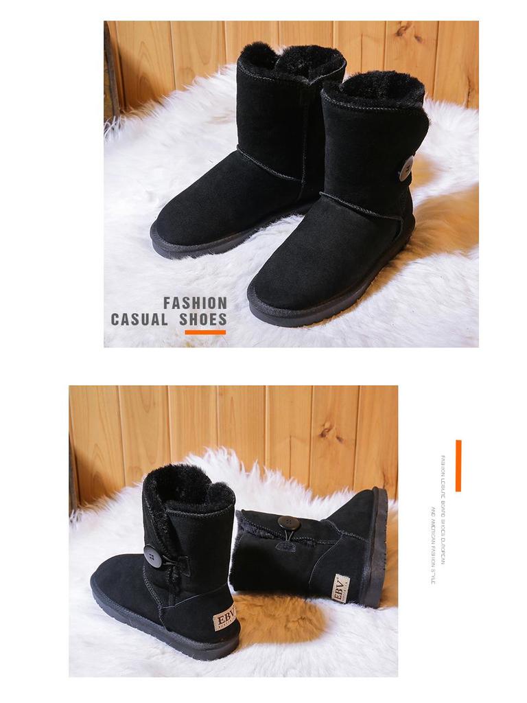 Korean Style Mid-Calf Snow Boots for Women - Warm, Non-Slip, Cowhide, Velvet Lined, Fashionable & Versatile for Winter 2025