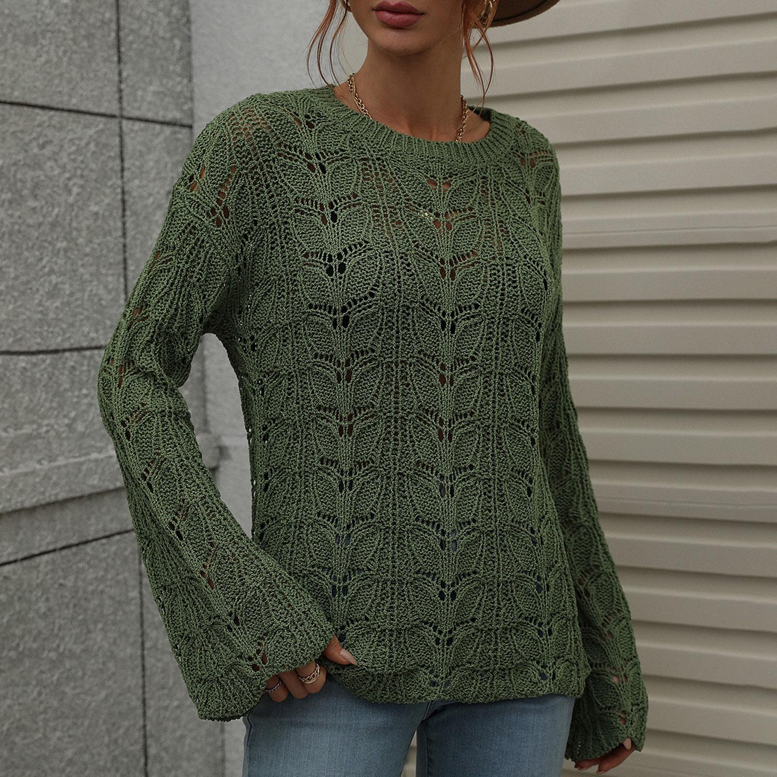 

Женский И Зимний Однотонный Вязаный Свитер-Пуловер с Круглым Вырезом и Длинным Рукавом M зелёный