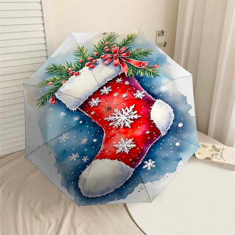 

1PC Christmas stockingAutomatic Open/Close Umbrella with Windproof, 8-Rib Sturdy Canopy, Durable Ribs, Fashionable Design, Outdoor Accessory, Fun Prin