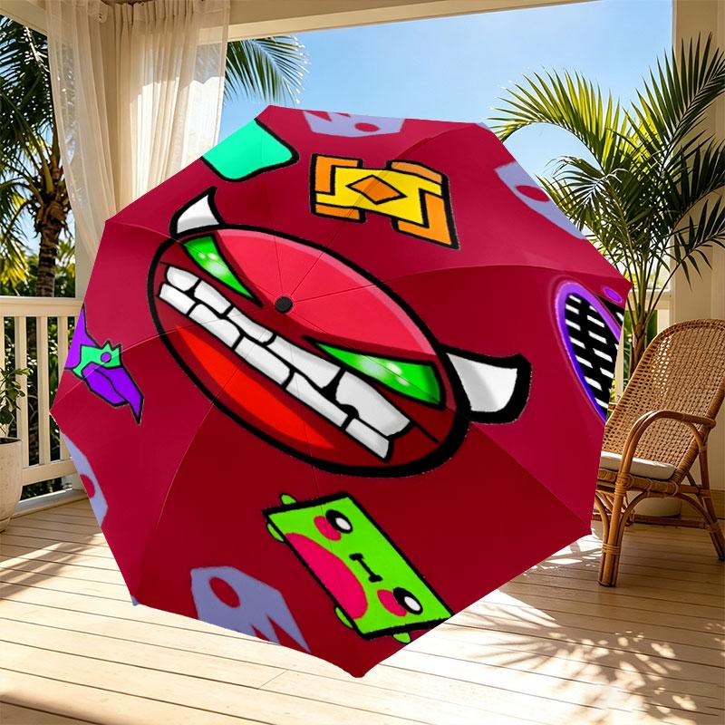 Geometry Dash Print Automatic Open Close Umbrella, Portable Foldable Umbrella, for Outdoor Commute Camping Trip, Ideal Birthday Gift