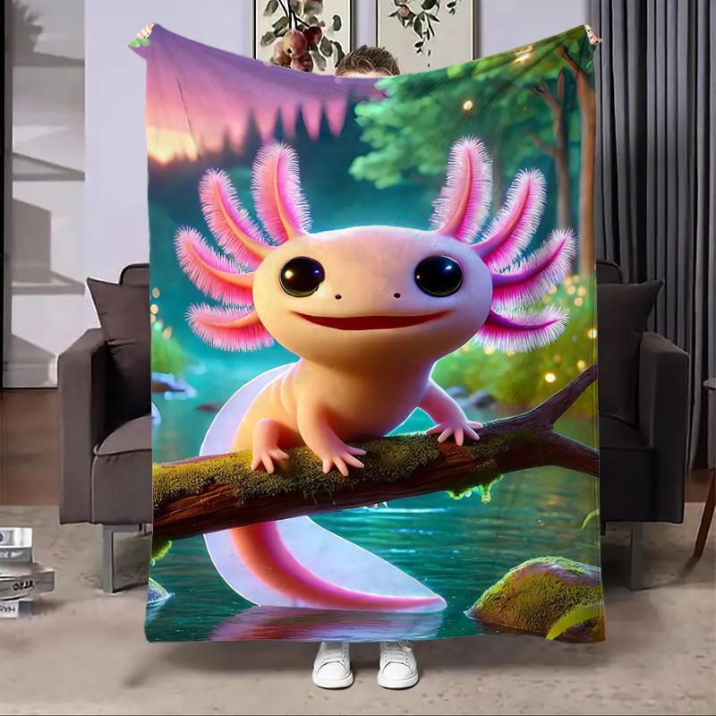 8 Sizes Cute Axolotl Printed Blanket Warm Soft and Comfortable Home Travel Blanket Sofa Bedding Cover Blanket Kids Gamer Gift