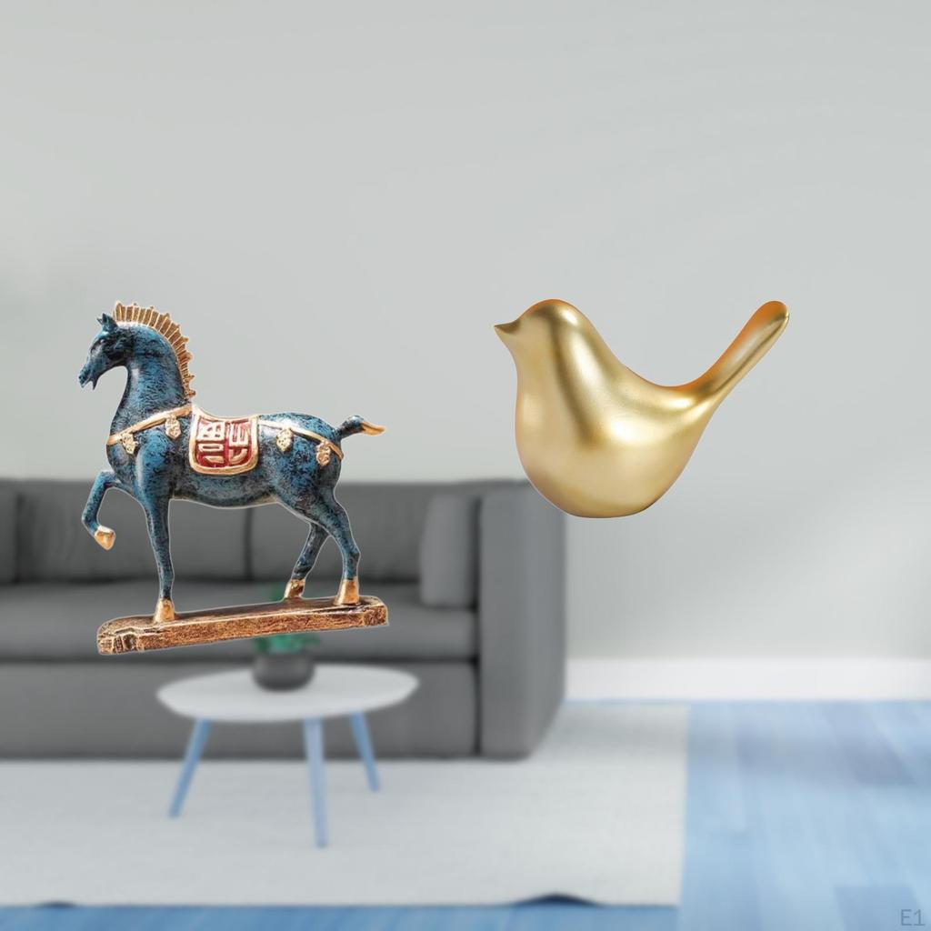 Standing Horse And Golden Bird Figurine Sculpture Modern Fengshui Animal Statue for Desk Living Room