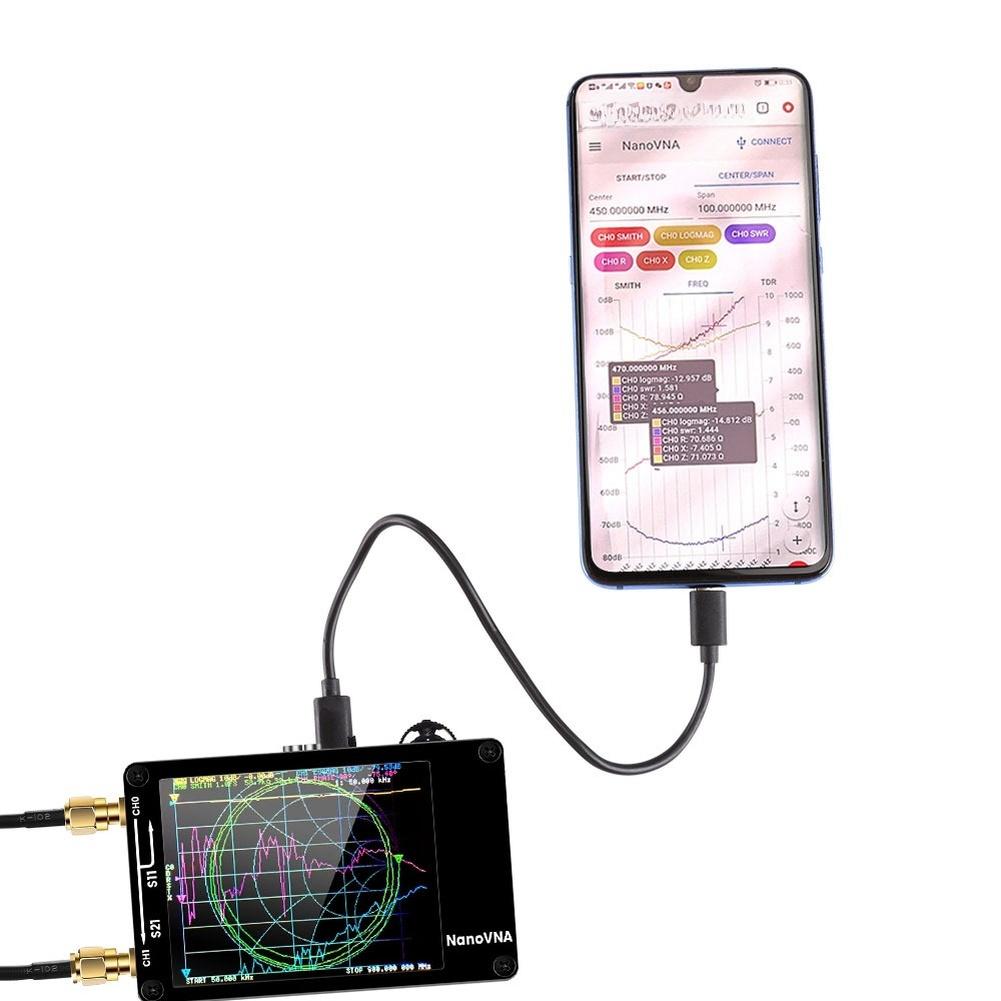 Handheld RF Analyzer Black VNA Antenna Analyzer 50kHz-1.5GHz Measurement Type-C USB Serial 1000mAh Built-in Battery