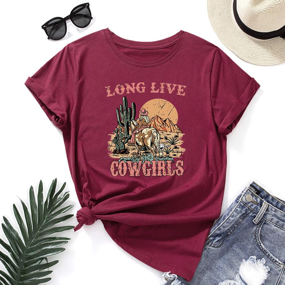 Letters Pattern Cotton T-Shirt Short Sleeve Round Neck Women 2d Print Tops