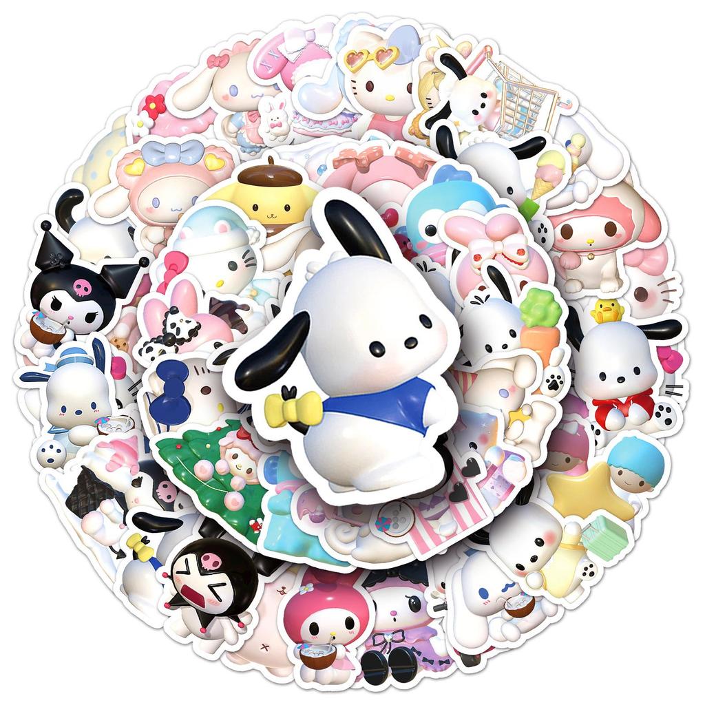 50 Sheets 3D Sanrio Stickers Collection - Japanese/Korean Animation Merchandise for Journaling and Stationery