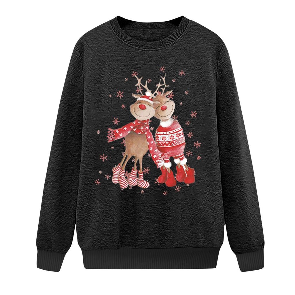 (SM)Damenmode-Winter-Pullover mit Rundhalsausschnitt, langen Ärmeln, lockerem Weihnachtsdruck