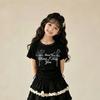 Girls Summer Block Short Sleeve T Shirt Dress Set with Bow for Kids