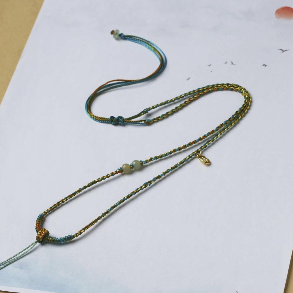 Eight Treasures Hand-Woven Jade Pendant Necklace with Compass Charm and Peace Buckle