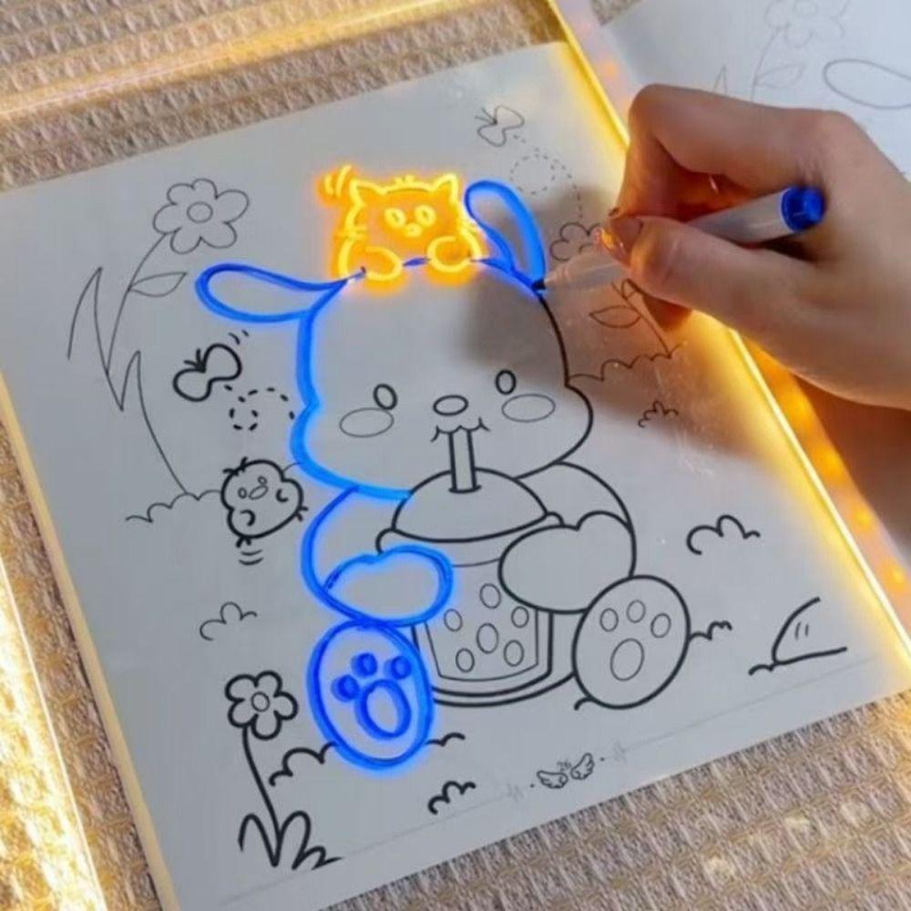 Colorful 7 Pens LED Note Board with Night Light Adjustable Stand Rewritable Surface Children's Drawing Board USB Power Erase