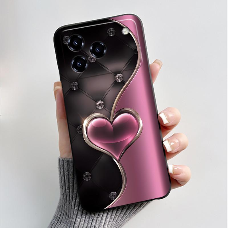 Printing Pattern Case For ZTE Blade A76 4G Z2474 Soft Silicone Black Shell Cover Cute Flower Cartoon Casing