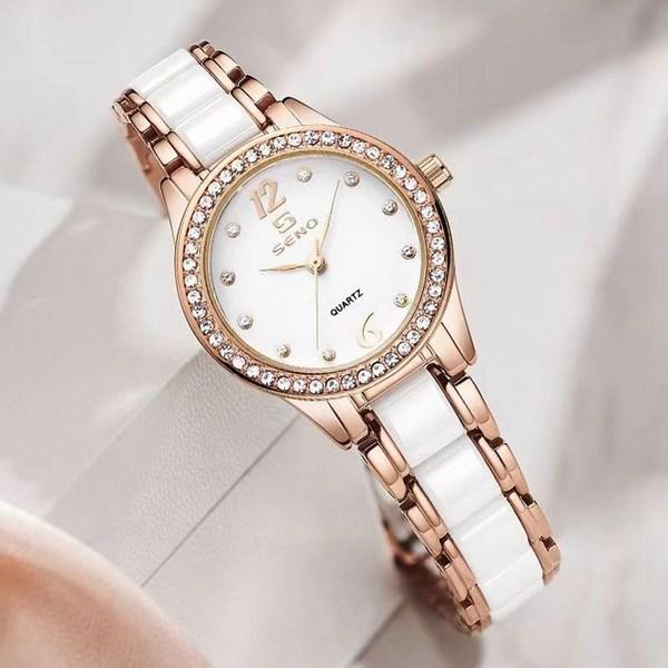 Ceas din metal pentru femei Sevalo seno cu bandă ceramică, ceasuri populare coreene