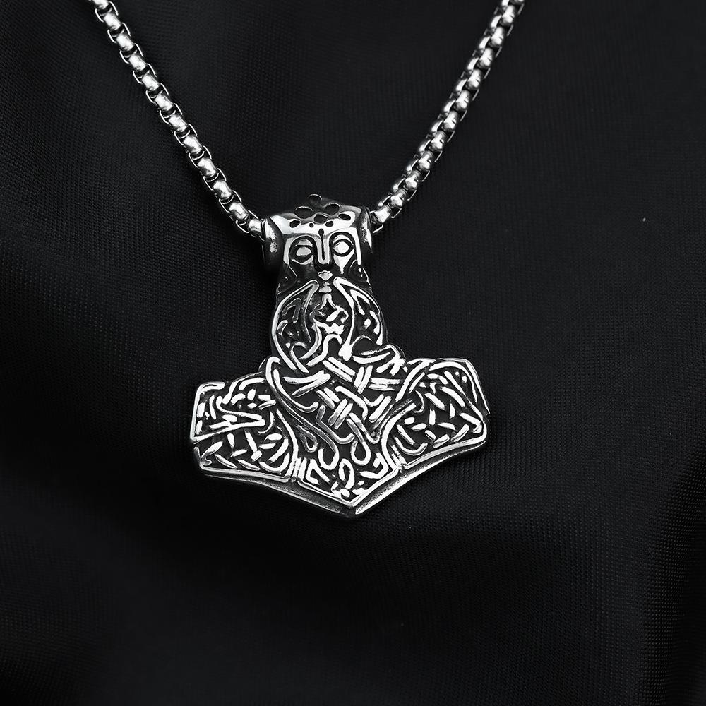 Viking Thor's Hammer Rune Pendant: Titanium Steel Necklace for Men - European & American Style