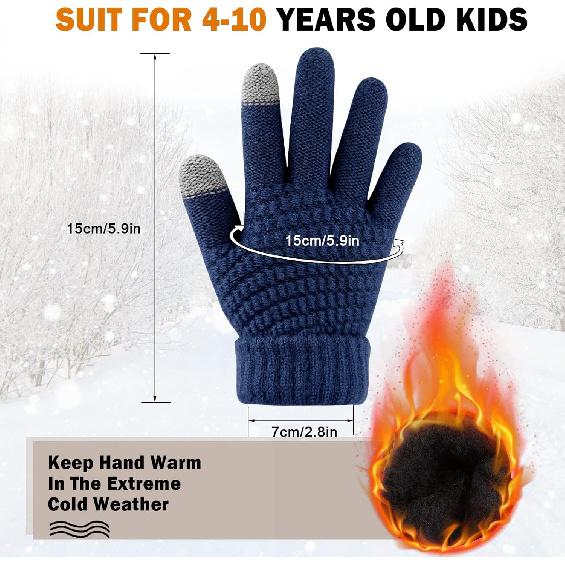 ONESING Kids Knit Gloves - Stretchy Gloves for Boys Girls Winter, Solid Finger Gloves for Children