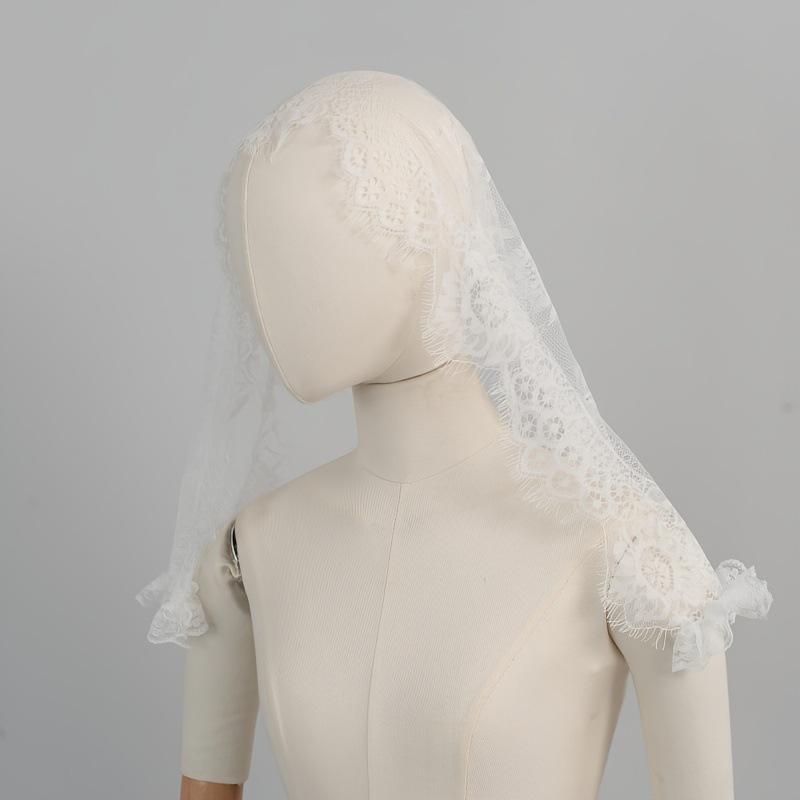 Vintage Lace Bridal Veil Short Mantilla Wedding Headcover Ruffle Edge Brides Headpiece for Wedding Ceremony Party