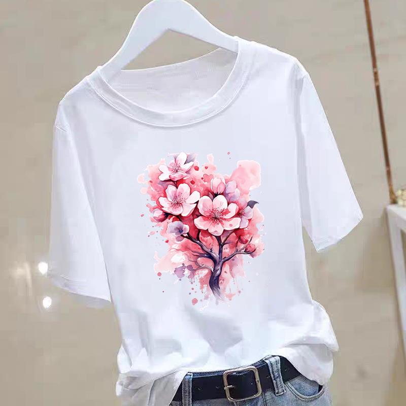 

A Trendy and Fashionable FeUnisex Commuter with A Summer Floral Print Base Layer and Shortsleeved Roundneck Tshirt Graphic S