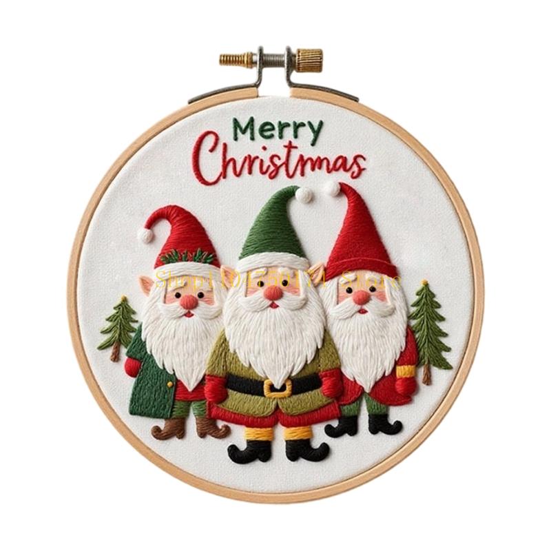 Christmas Themed Embroidery Set with Embroidery Hoop Cloth Thread Needle Instructions for Beginner Handmade Art Craft top sale