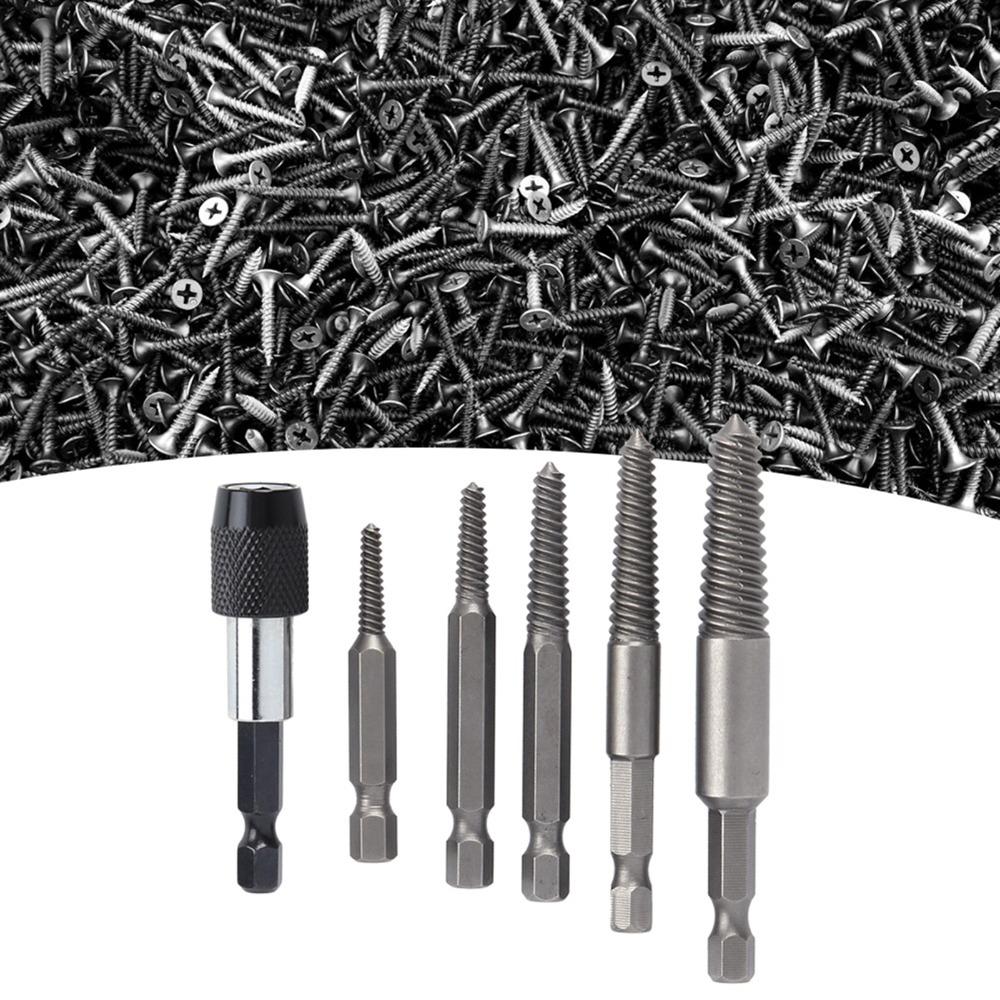 6 Pcs With Adapter Bolt Extractor Kit 1/4 Inch Hex Shank Broken Screw Extractor  Mechanical Repair