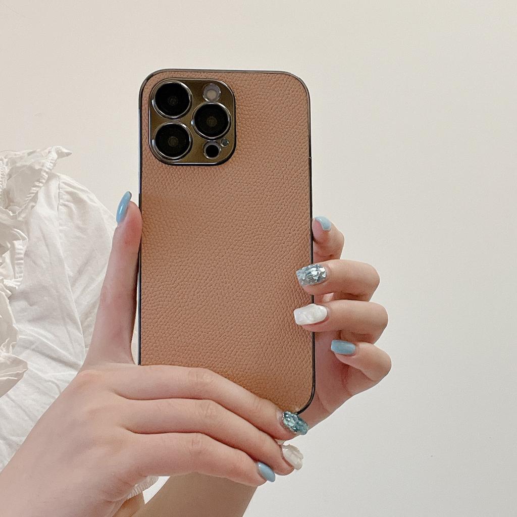 With Lens Film Lychee Texture Compatible with iPhone 16 Pro Max Apple 15 Phone Case 13/14 Niche Style