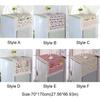 Cotton Linen Refrigerator Dust Cover with Pocket Printed French Door Refrigerator Cloth Lace Trim Fridge Protection Cover