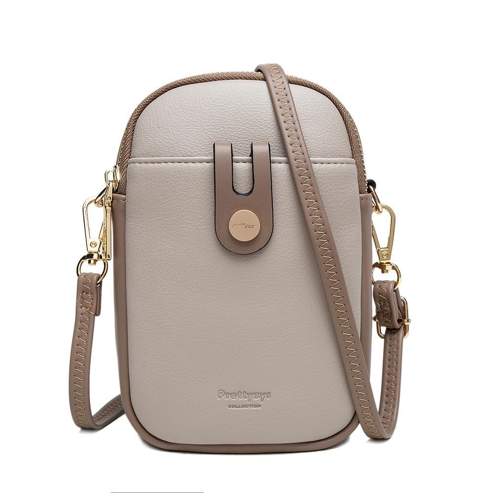 

New Style PU Leather Crossbody Bag Soft Multi-layer Messenger Bag Square Bag Mobile Phone Bag абрикосовый