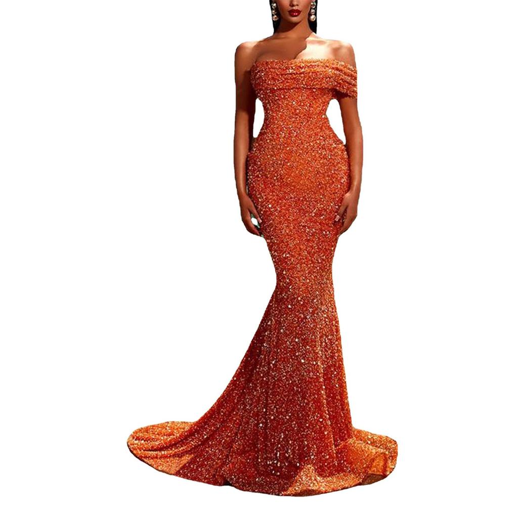 Off Shoulder Sequined Maxi Dress Ladies 